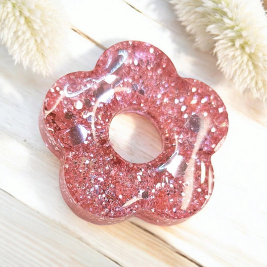 INFINITY en résine transparente multi paillettes rose