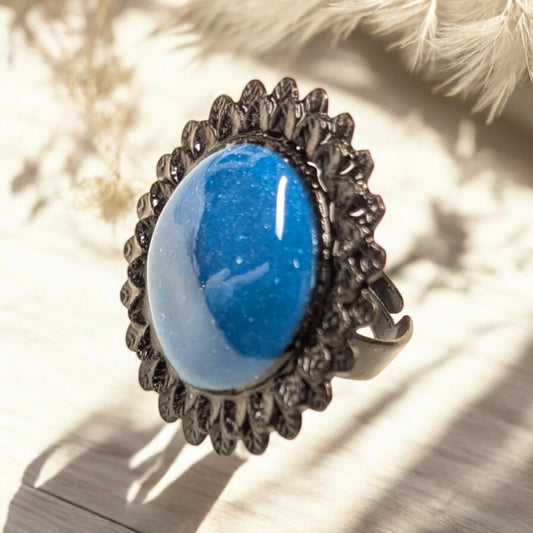 Bague Unique réglable argile polymere bleu